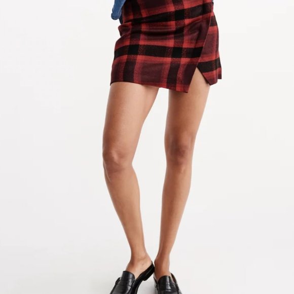 Abercrombie Plaid Checkered Wool Wrap Mini Skirt - Picture 3 of 6